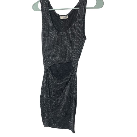 See You Monday Dress Women Large Black Silver Metallic Cutou Bodycon Sleeveless - Picture 1 of 6